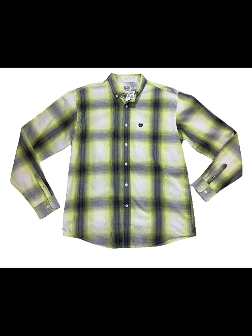 Cinch Boys XXL Plaid Button Up Shirt Green Gray Long Sleeve Western Cowboy NWT